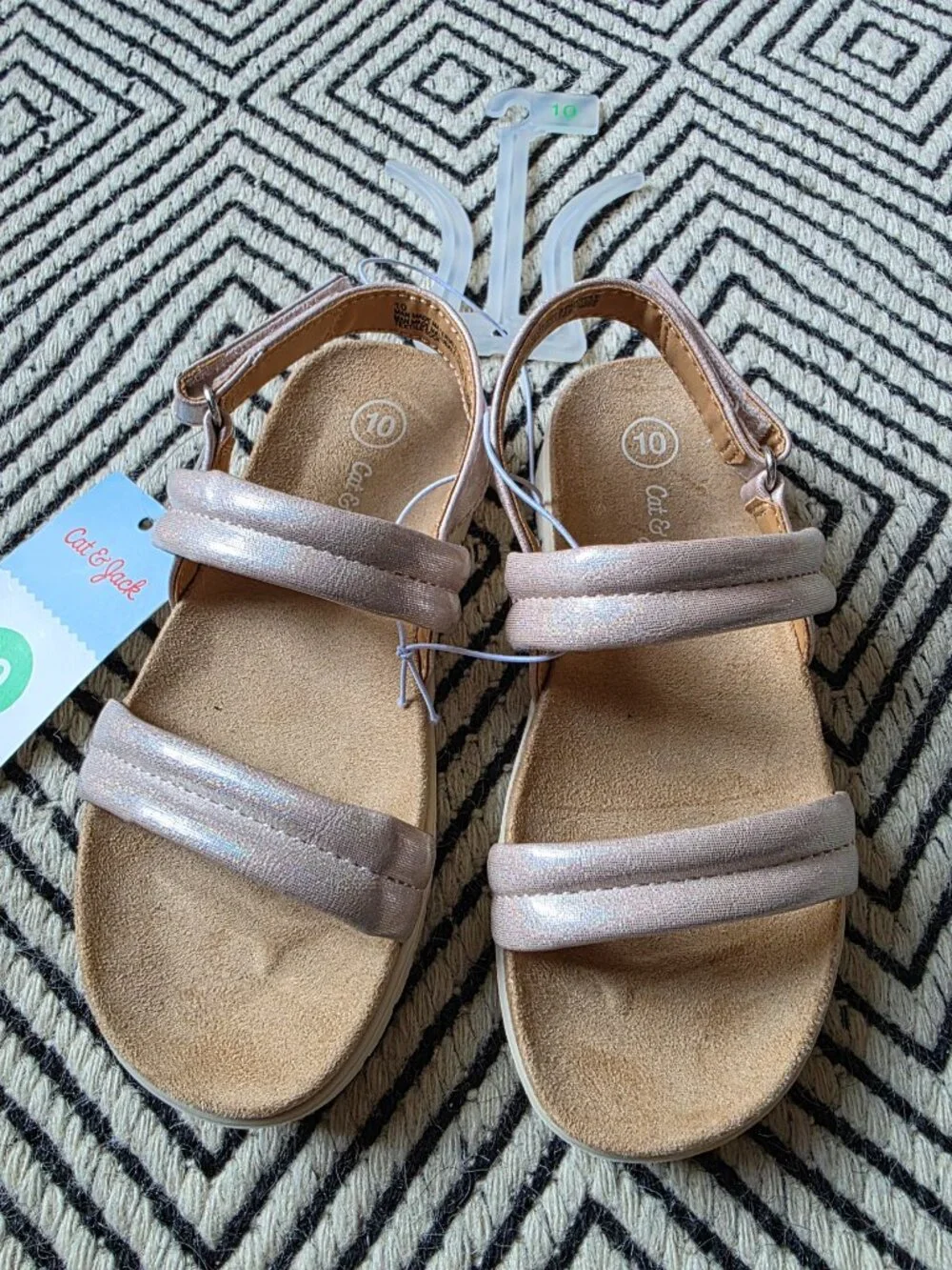 NWT Size 10 Cat & Jack Shimmery Pink Sandals, Hook & Loop Closure